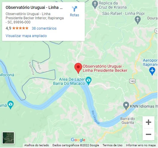 Localização do Observatório Uruguai no mapa - Itapiranga SC